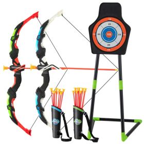 Youth Archery Bow Set with LED Light Up Bow and 20 Suction Cup Arrows for Kids (Color: Blue+ Green)